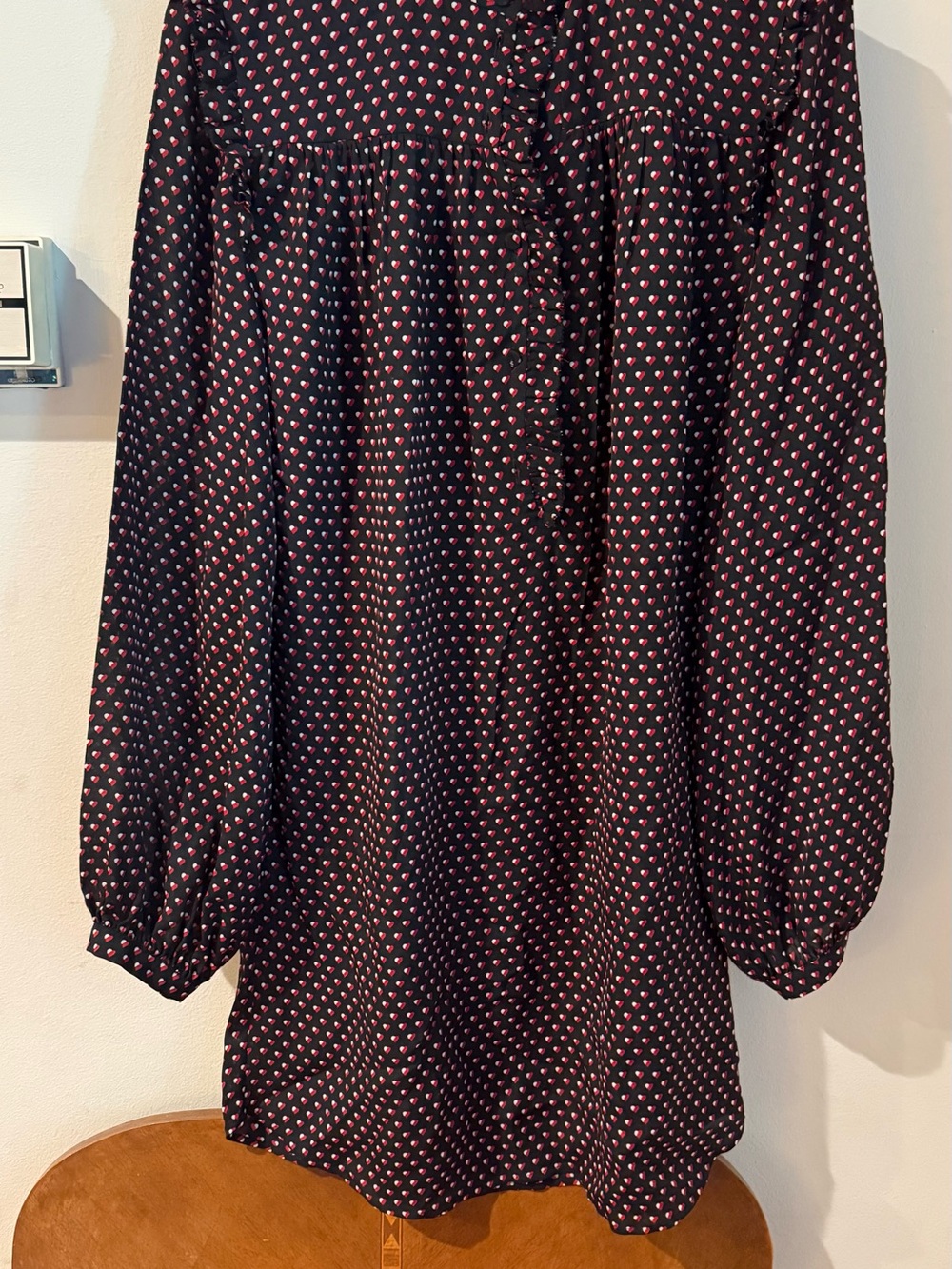 Frame Denim Black Long Sleeve Mini Dress with Pink Heart Print